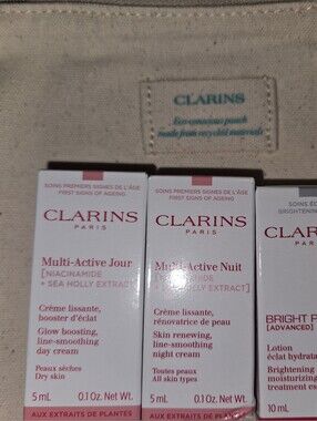 Clarins White and Pink Multi-Active Day & Night Cream Set Lotion and bag
